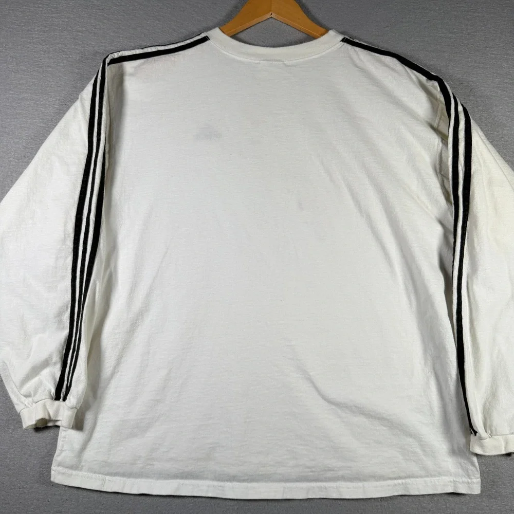Adidas Vintage 90s Long Sleeve T-Shirt White Black 3 Stripe Made in USA Mens L‎